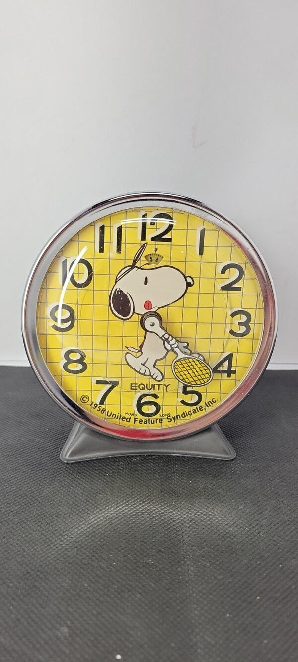 Vintage 1958 Equity Snoopy Peanuts Tennis Alarm Clock Working!